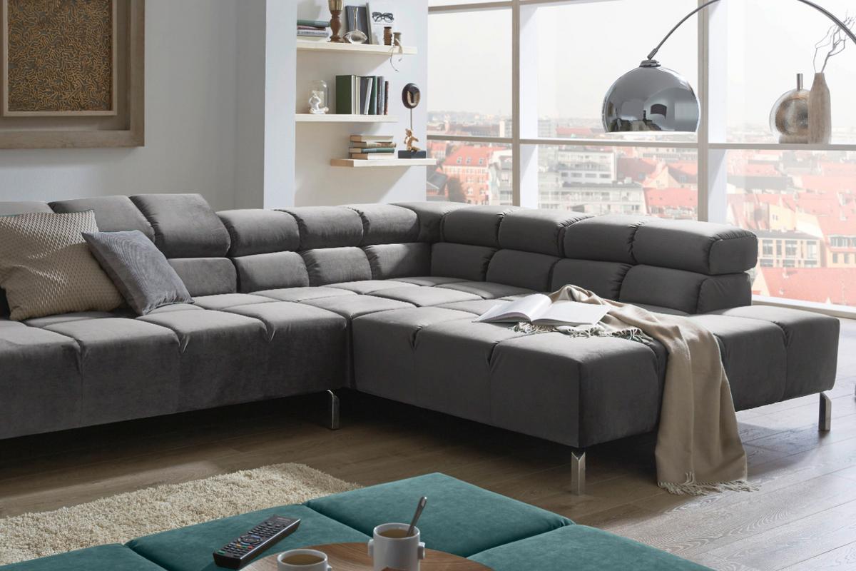 ECKSOFA MIT MOTORISCHEM SITZVORZUG NELSON Grau Velvet Relaxfunktion - Silberfarben/Grau, Textil (321/216cm) - KAWOLA