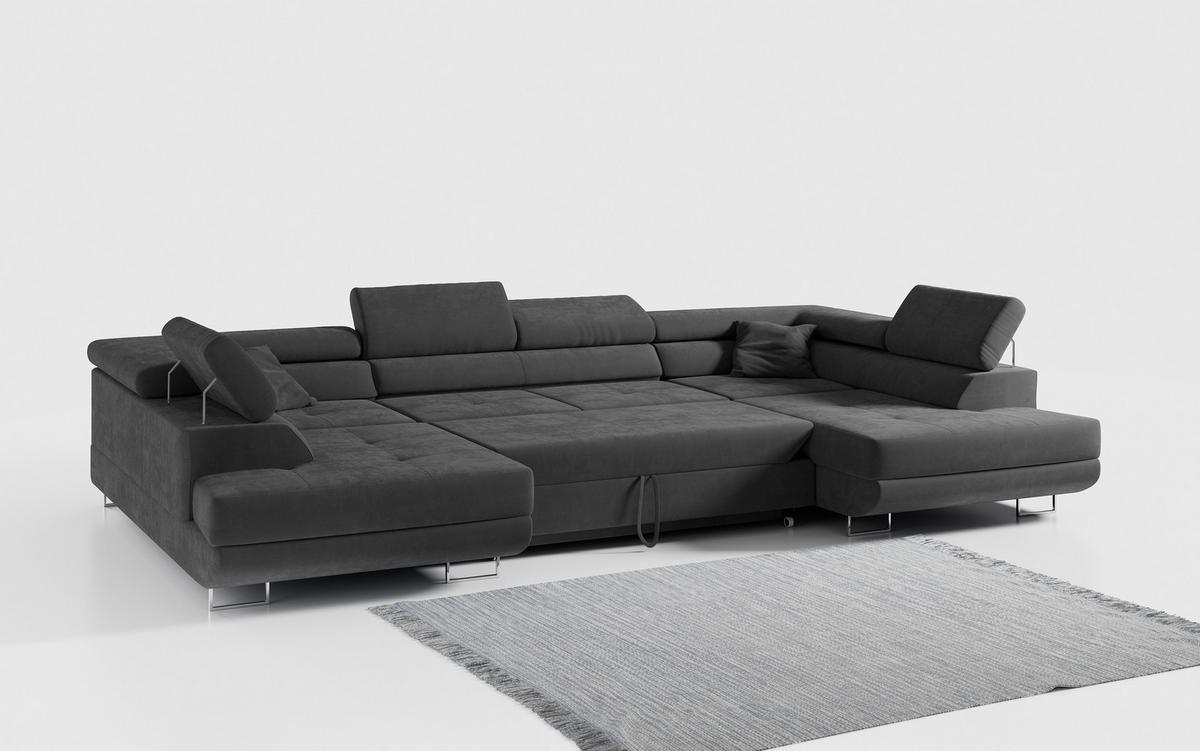 WOHNLANDSCHAFT GUSTAW U Dunkelgrau Velvet - Dunkelgrau/Silberfarben, Textil/Metall (340/55/205cm) - MKS