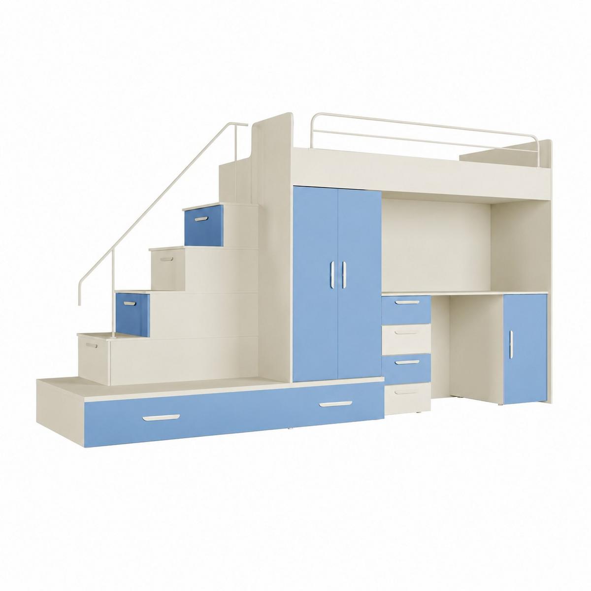 KINDERZIMMER Set RAJ 5, Matt mit Hochbett, Schrank und Schreibtisch - Kaschmir/Pastellblau, Holzwerkstoff (320/180/86cm) - Lookway