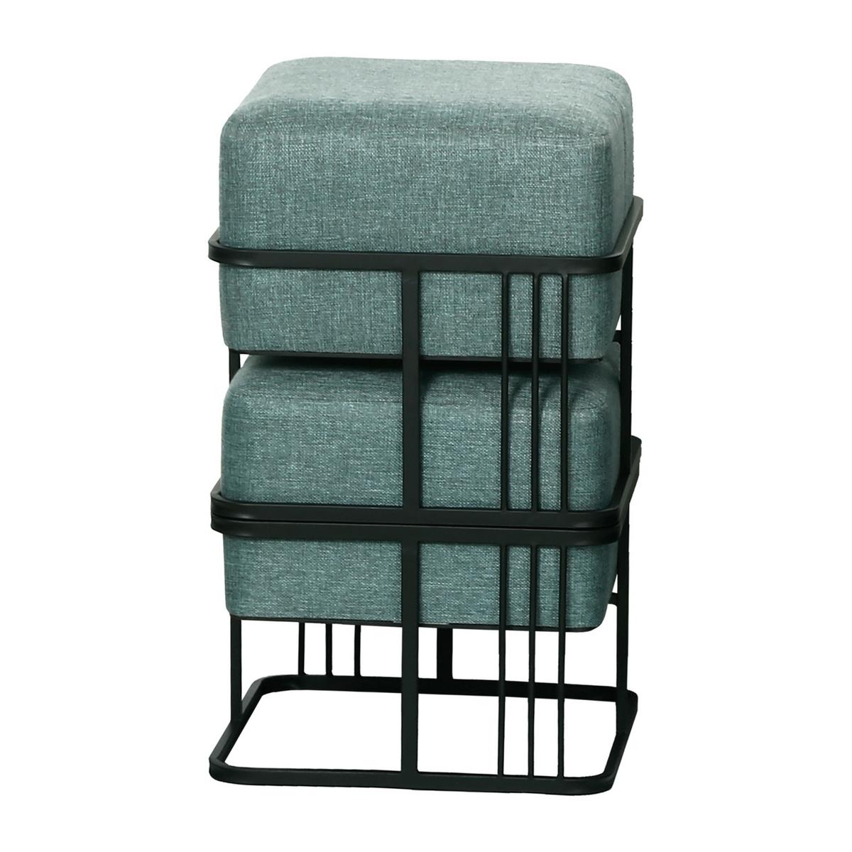 HOCKER-SET 2-TLG. Tas - Schwarz/Grün, Holzwerkstoff/Textil (38/38/38cm) - [en.casa]