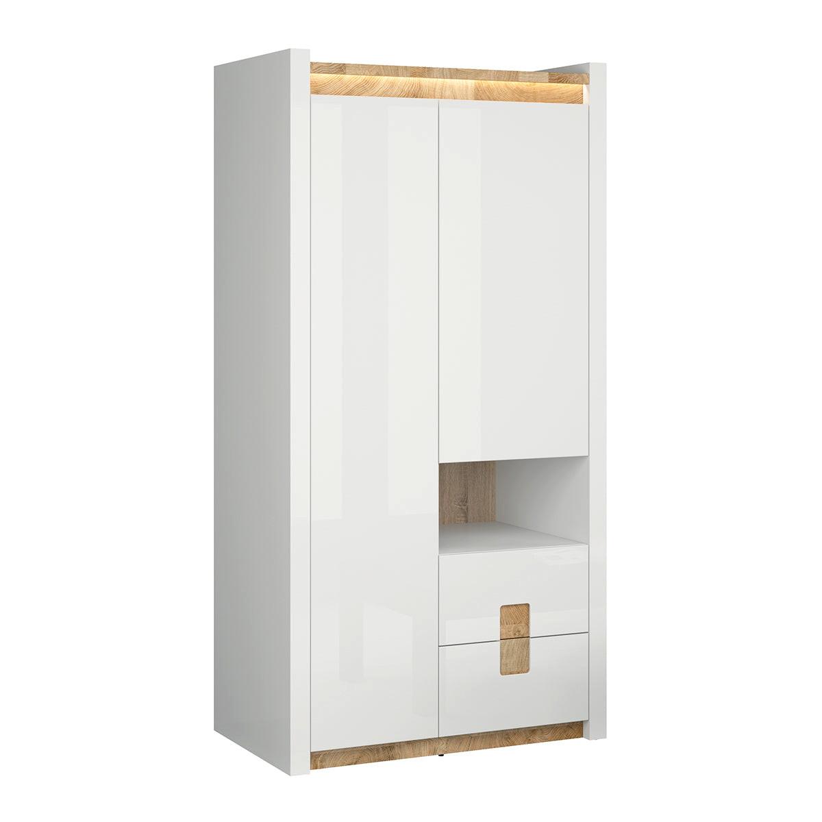 SCHRANK 2 Türen Helios Weiß und Holz - Weiß, Holzwerkstoff (102/201/60cm) - Petits-meubles