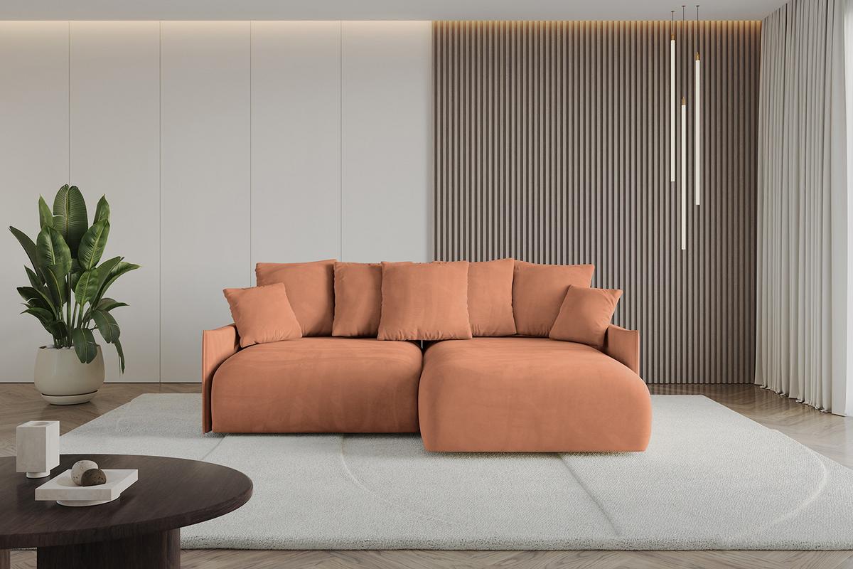 ECKSOFA Ottomane rechts ONESK-L-v1 216x177x72 Koralle Velours - Koralle, Holzwerkstoff/Kunststoff (177/216cm) - ALTDECOR