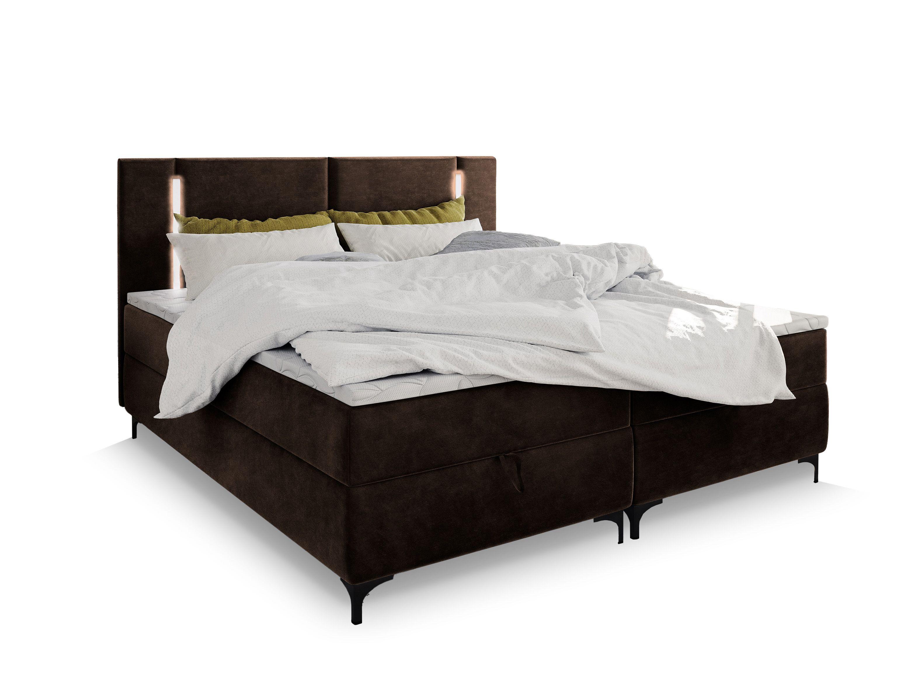 BOXBETT ALBA 180x200 cm mit Matratze und Topper - Braun - Braun, Holz (180/200cm) - MASSENO