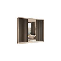 KLEIDERSCHRANK mit Spiegel-Schiebetüren und Aluminium-Leisten, LED-Beleuchtung - LAMELO - 240 cm Weiß+Grau+Grau - Weiß/Grau, Holzwerkstoff (240/216/61cm) - ALTDECOR