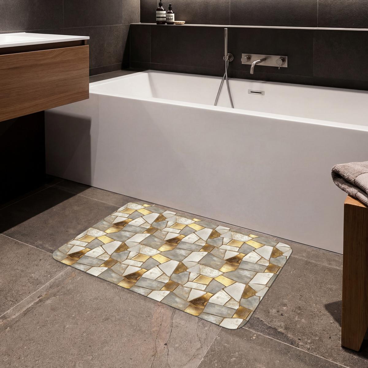 BADEMATTE Mosaik - Marmor - Gold 80x50 cm - Champagner, Textil (80/50cm) - OnlyWow