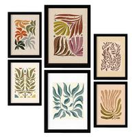 POSTER Set Mit 6 Drucken Von Blättern In Der Sammlung Ethnischer Ästhetische Dekorative Rahmen Für Ihr Zuhause Wandkunstdruck A3 & A4 Schwarzer Rahmen - Schwarz, Papier (29/3cm) - Nacnic