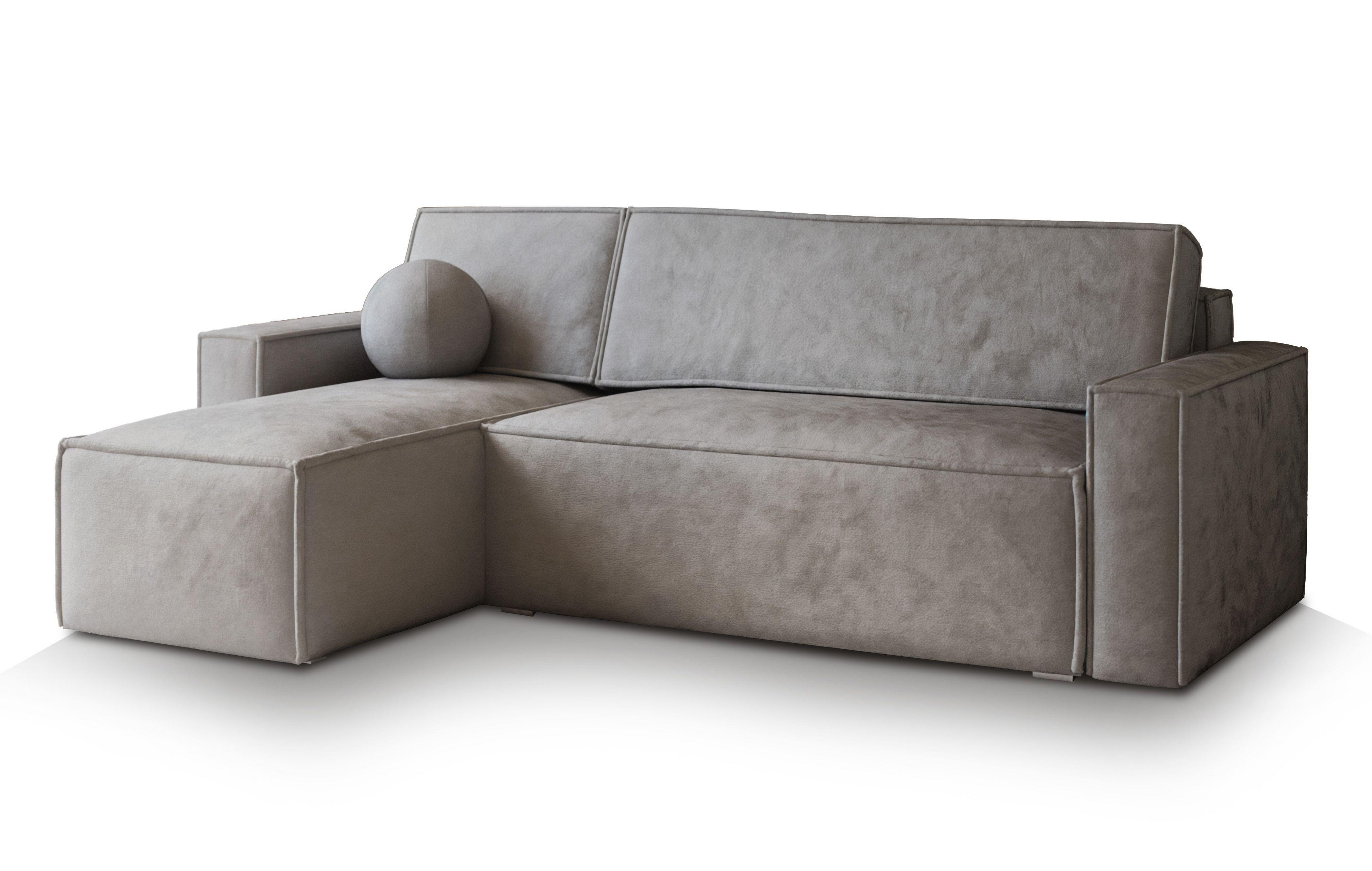 ECKSOFA RAVELO M Hellgrau Velours-Stoff mit Schlaffunktion - Hellgrau/Grau, Holz/Kunststoff (240/140cm) - MASSENO