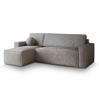 ECKSOFA RAVELO M Hellgrau Velours-Stoff mit Schlaffunktion - Hellgrau/Grau, Holz/Kunststoff (240/140cm) - MASSENO