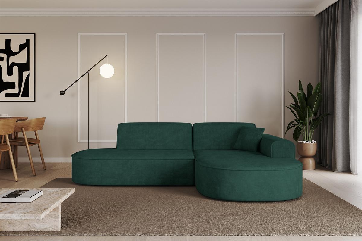 ECKSOFA Ottomane Rechts MARI-L1 - 243x171x79 cm Grün Velours - Schwarz/Grün, Holzwerkstoff/Kunststoff (171/243cm) - ALTDECOR