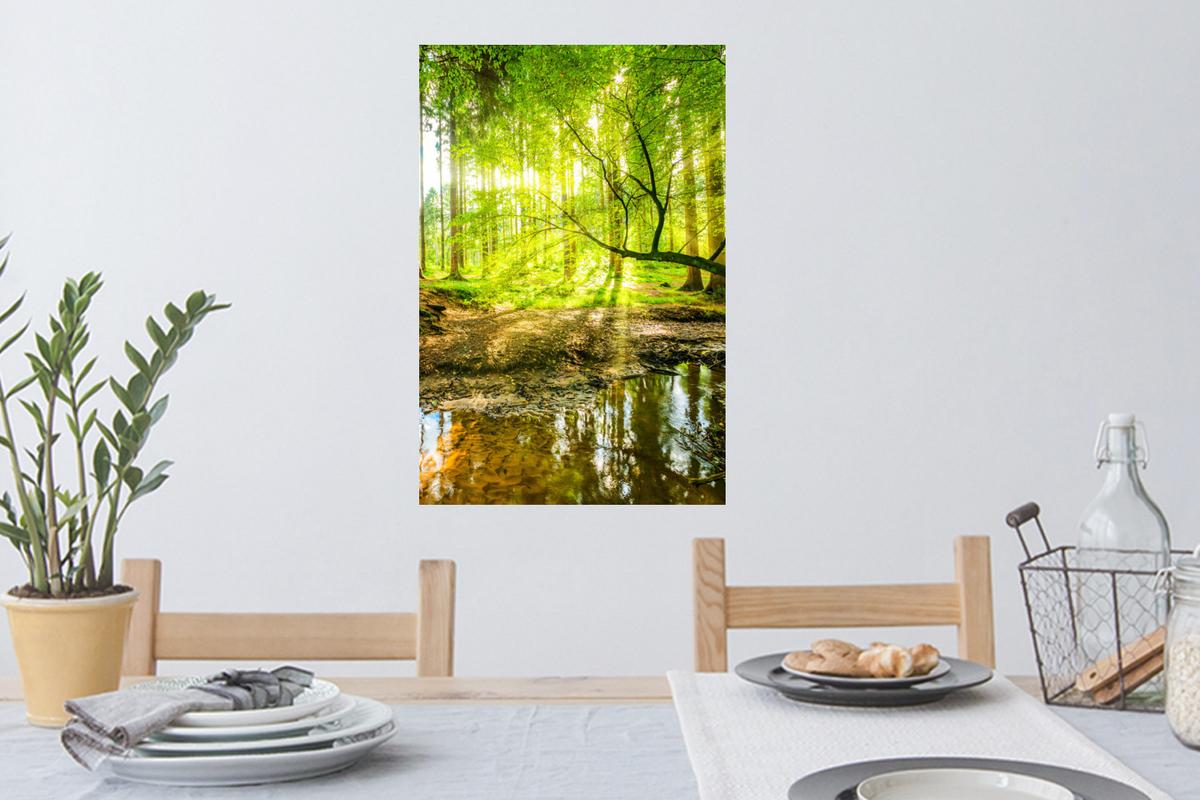 WANDTATTOO Wald - Landschaft - Wasser - Bäume - Sonne - Grün - Natur Wandbild 40x60 cm - Grün, Kunststoff (40/60/0.1cm) - MuchoWow