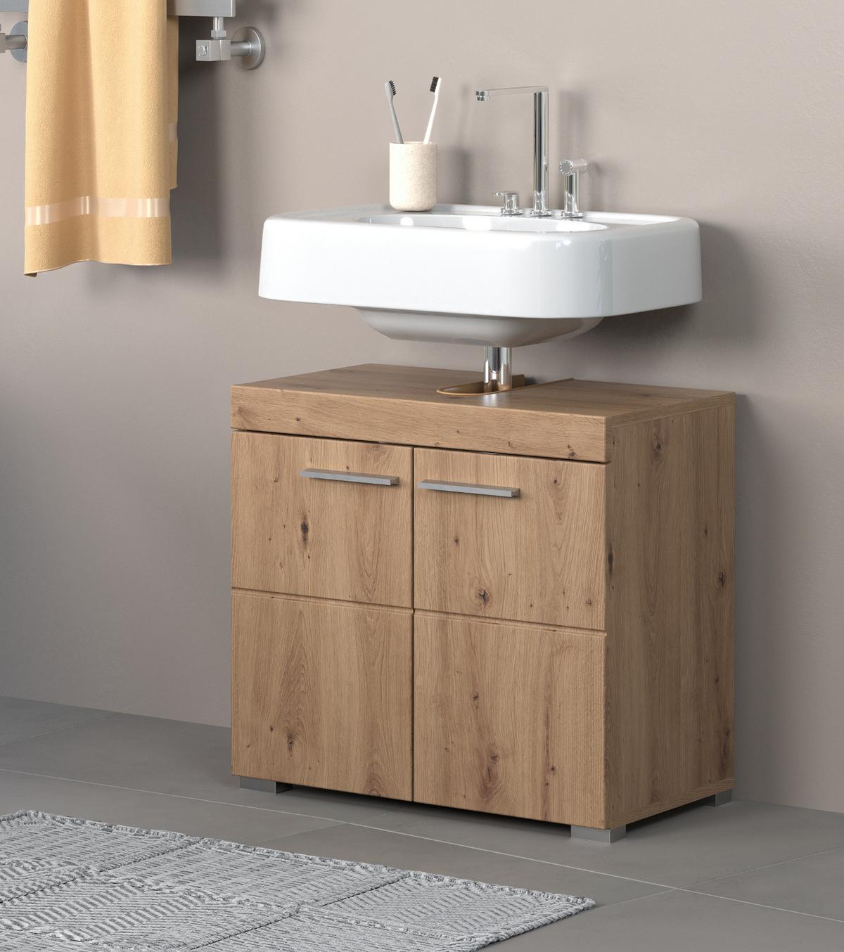WASCHBECKENUNTERSCHRANK Asteiche 60 x 56 cm, Badschrank 2-türig - Eichefarben, Holzwerkstoff/Kunststoff (60/56/34cm) - Top.Furn