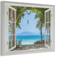 AKUSTIKBILD Aussicht - Baum - Meer - Palme - Hügel - Strand - Blau Wanddeko 70x50 cm - Blau, Kunststoff (70/50/0.9cm) - MuchoWow