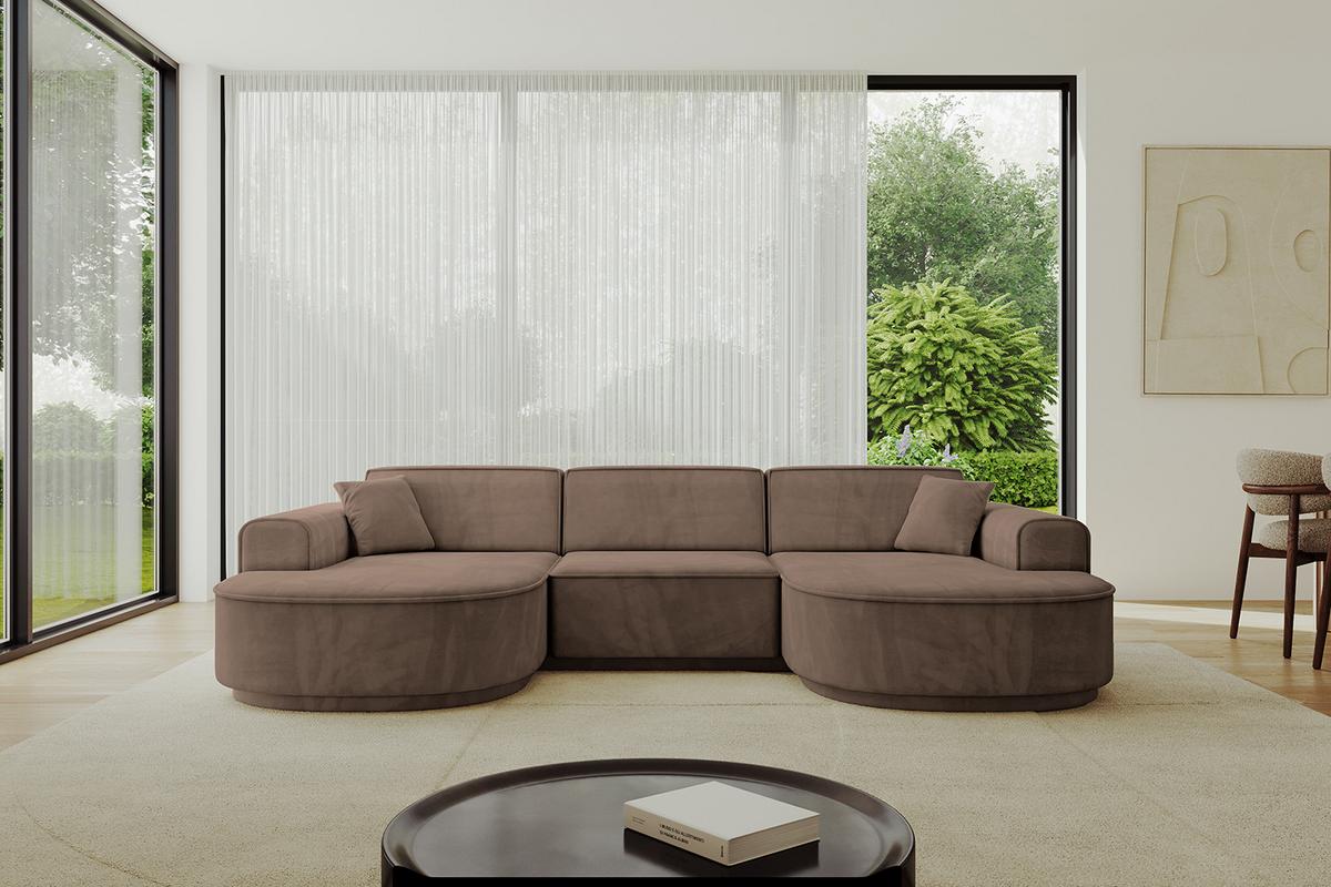 WOHNLANDSCHAFT MARI-U1-v3 - 303x171x83 cm Braun Velours - Schwarz/Braun, Holzwerkstoff/Kunststoff (303/83/171cm) - ALTDECOR