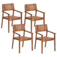 GARTENSTUHL 4er-Set Holz Heller Holzfarbton Agello - Hellbraun, Holz (55/88/60cm) - Beliani