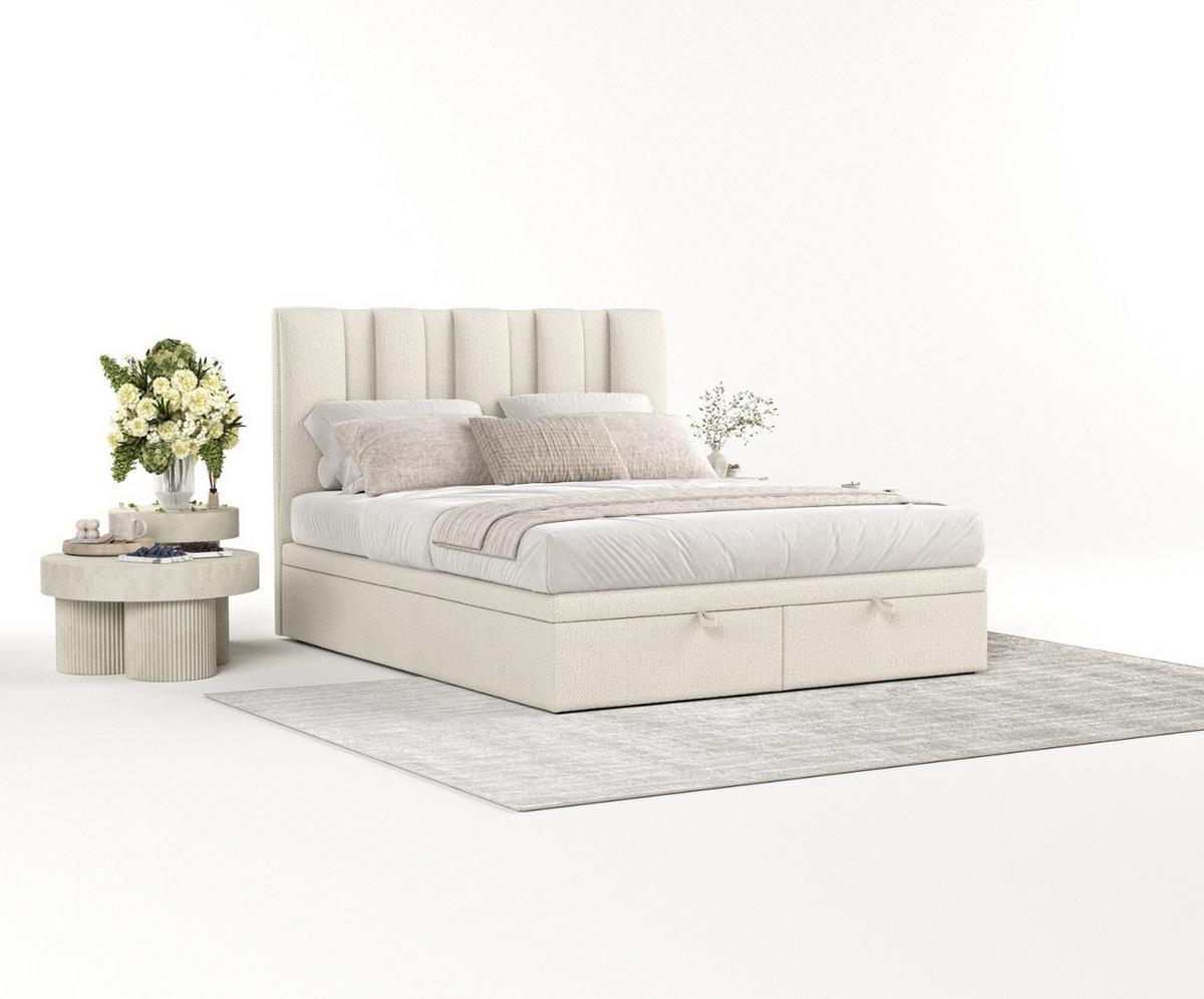 POLSTERBETT Orta mit Stauraum 140/200 cm Hellbeige im Alta Stoff - Sandfarben/Schwarz, Holz/Holzwerkstoff (140/200cm) - AltaBeds
