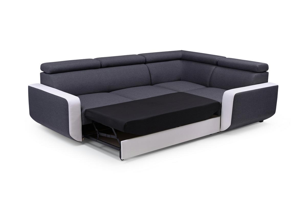 ECKSOFA MIRA Grau Geflochtener Stoff mit Schlaffunktion - Grau, Holz (263/184cm) - MASSENO