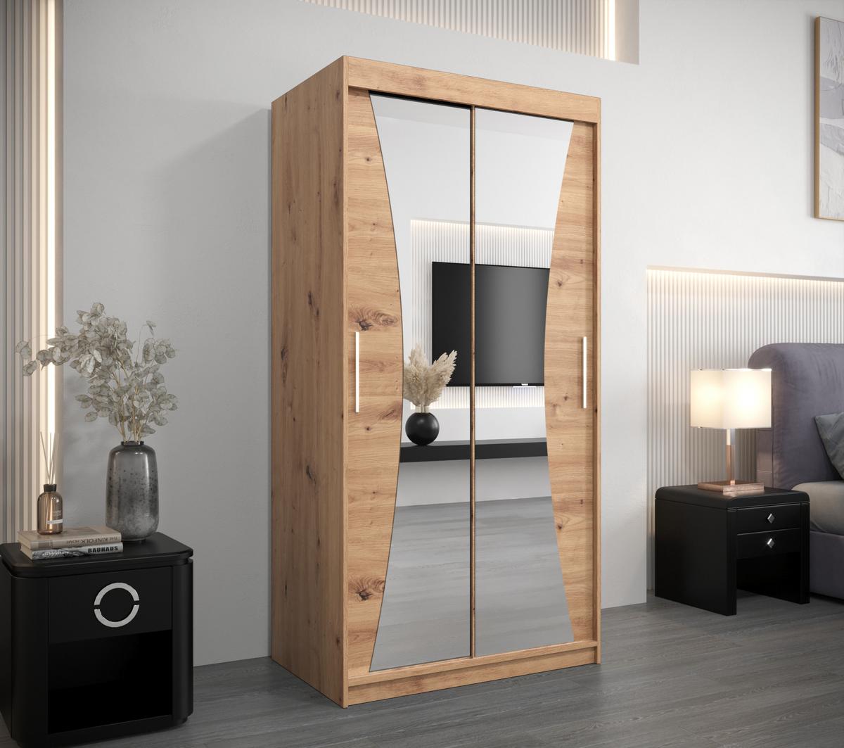 SCHWEBETÜRENSCHRANK 200/100/62 2-türig - Silberfarben/Eiche Artisan, Holz/Kunststoff (100/200/62cm) - MÖBEL KRYSPOL