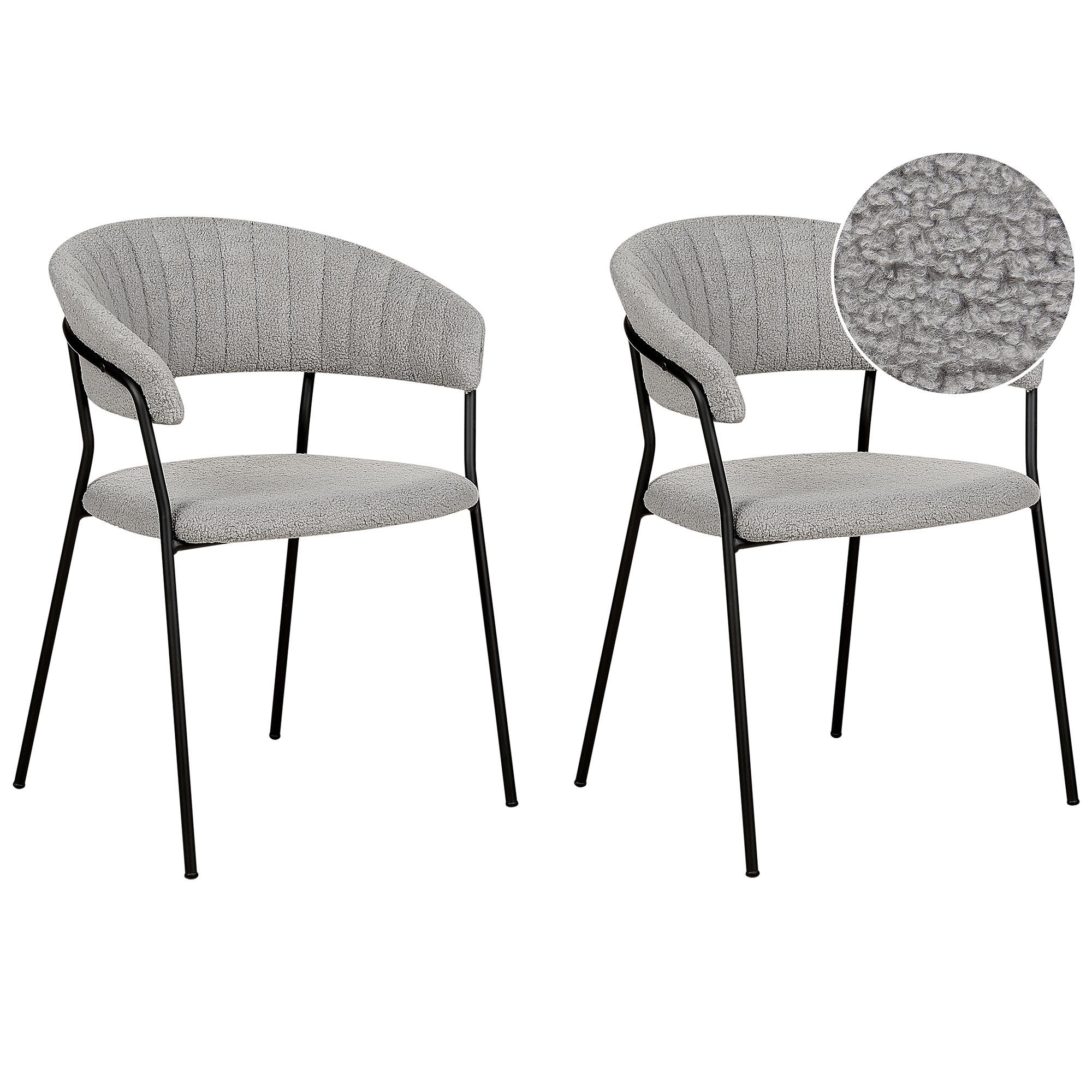 ESSZIMMERSTUHL 2er-Set Bouclé grau Mariposa - Schwarz/Grau, Textil (55/78/55cm) - Beliani