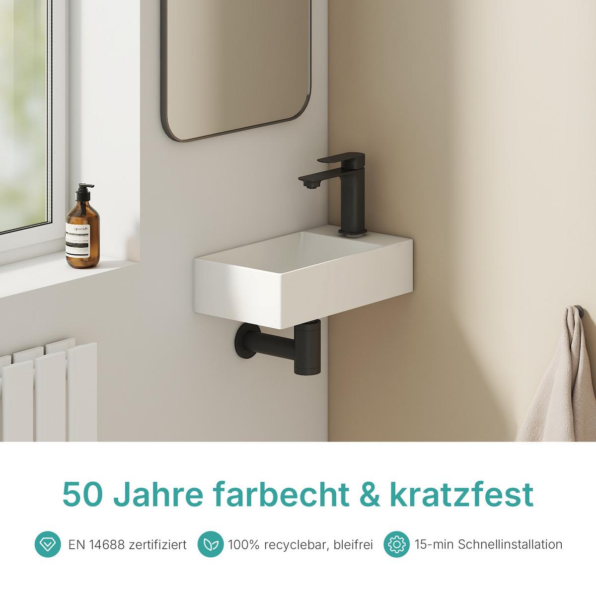 HANDWASCHBECKEN Eck-Wand Hahnloch rechts Weiß 37,7 / 21,8 / 9,9 cm - Weiß, Keramik (38/10/22cm) - EMKE