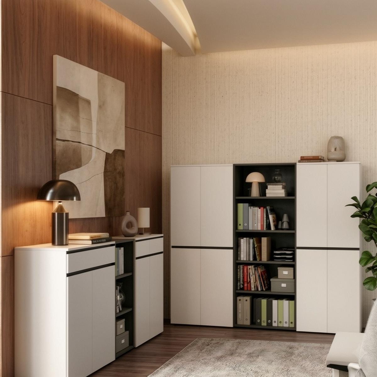 AKTENREGAL Universal FRANKFURT schmal 45x120x40 cm Graphit, 3 Ordnerhöhen - Schwarz, Holzwerkstoff (45/120/40cm) - KADIMA DESIGN