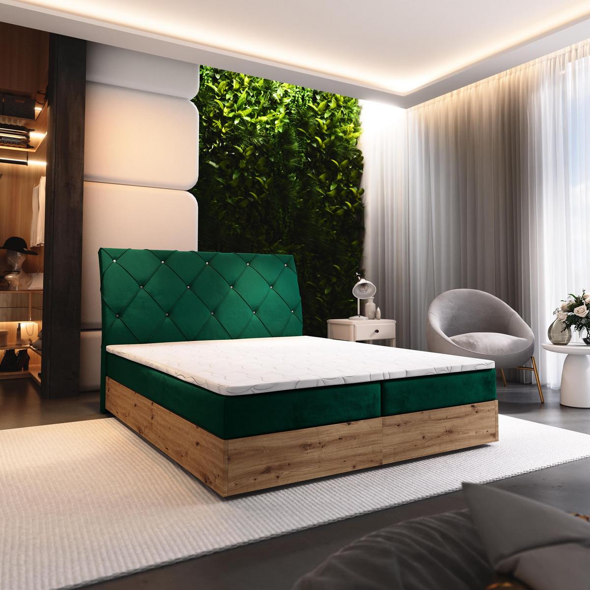BOXBETT VELLANO 180x200 cm mit Matratze und Topper - Grün - Grün, Holz (180/200cm) - MASSENO