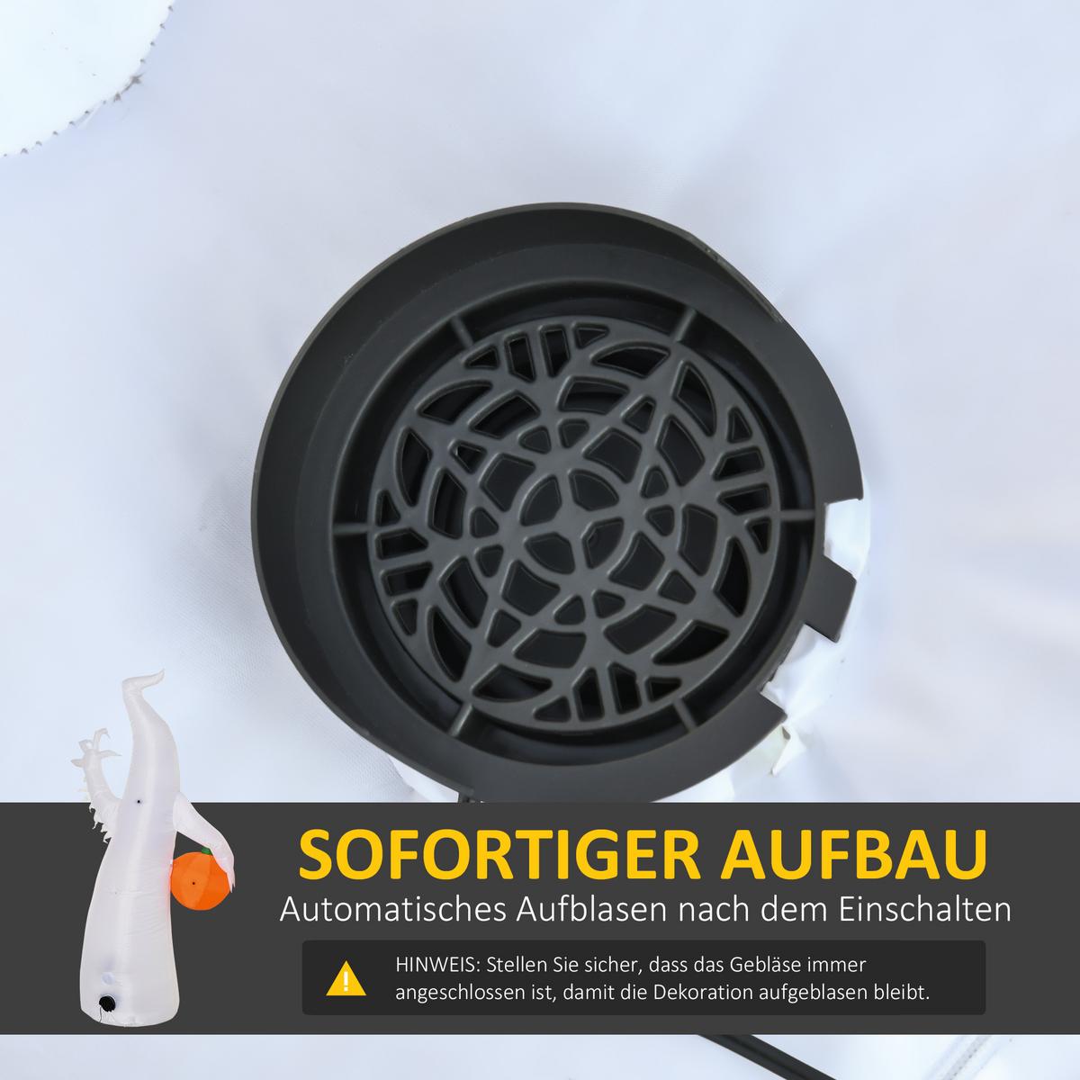 HALLOWEEN Selbst aufblasendes Spuk Gespenst Halloween Dekoration LED beleuchtet - Weiß, Kunststoff (65/180/105cm) - HOMCOM