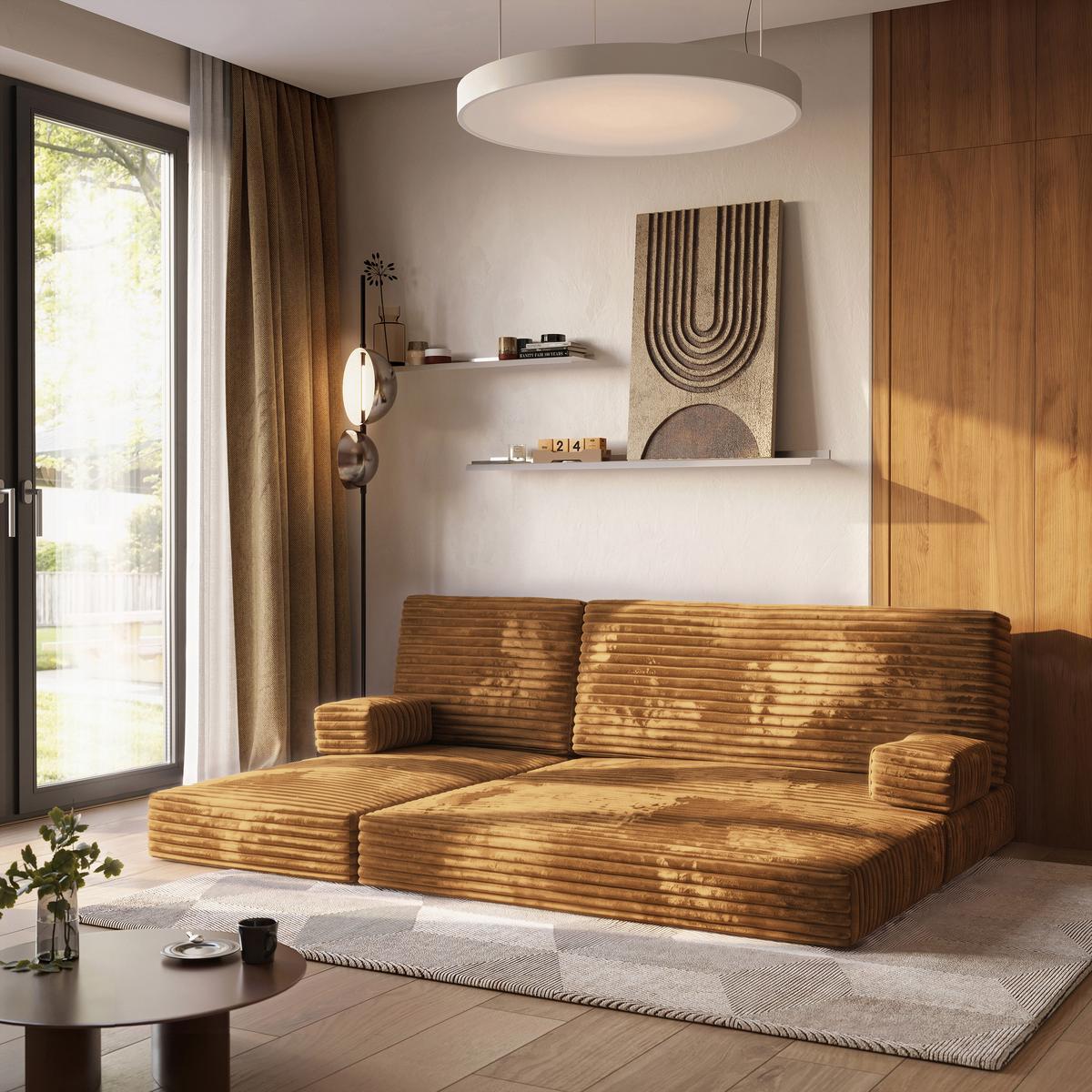 ECKSOFA NOTIA modulares Boneless Sofa mit Schlaffunktion Orange Kordstoff - Orange, Textil (200/120cm) - MASSENO