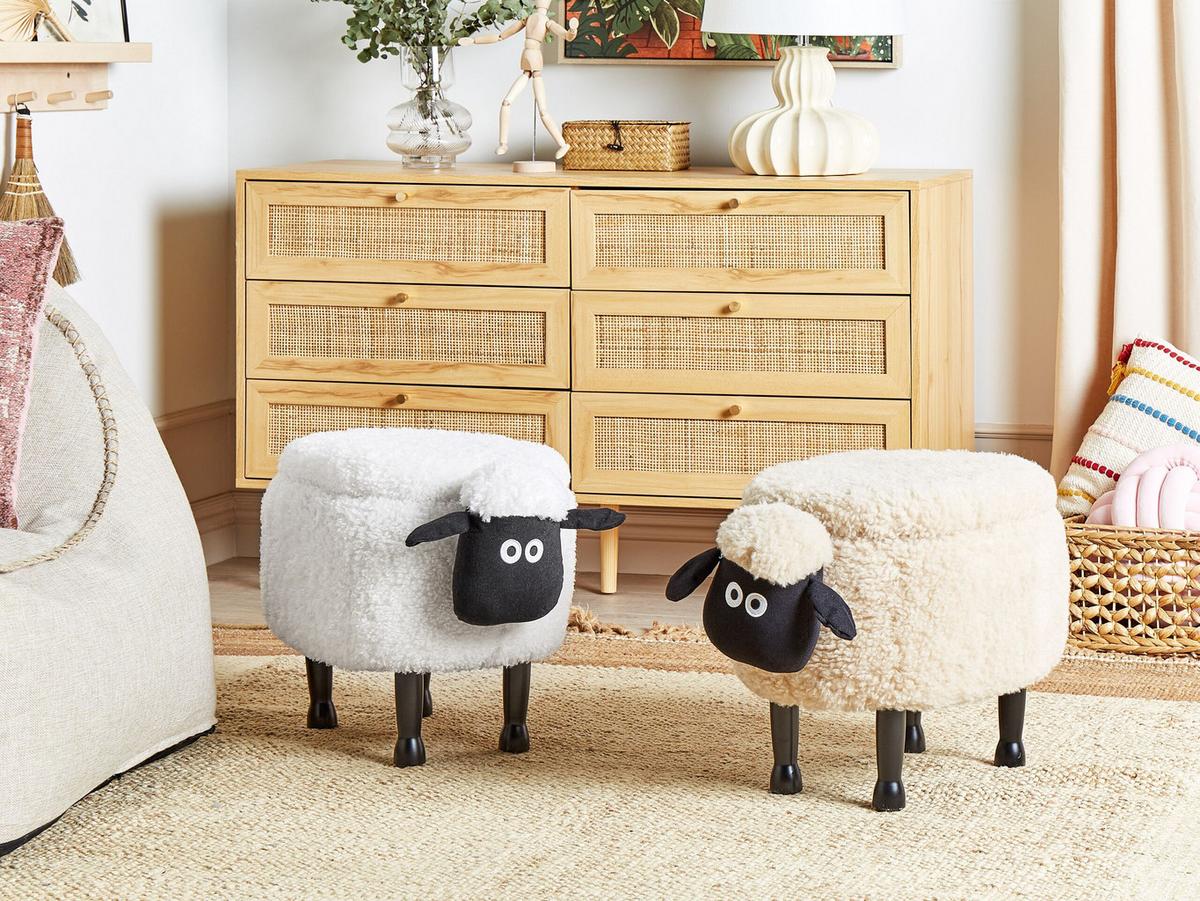 TIERHOCKER Weiß Sheep 35/55/40 cm - Weiß, Kunststoff/Textil (55/40/35cm) - Beliani