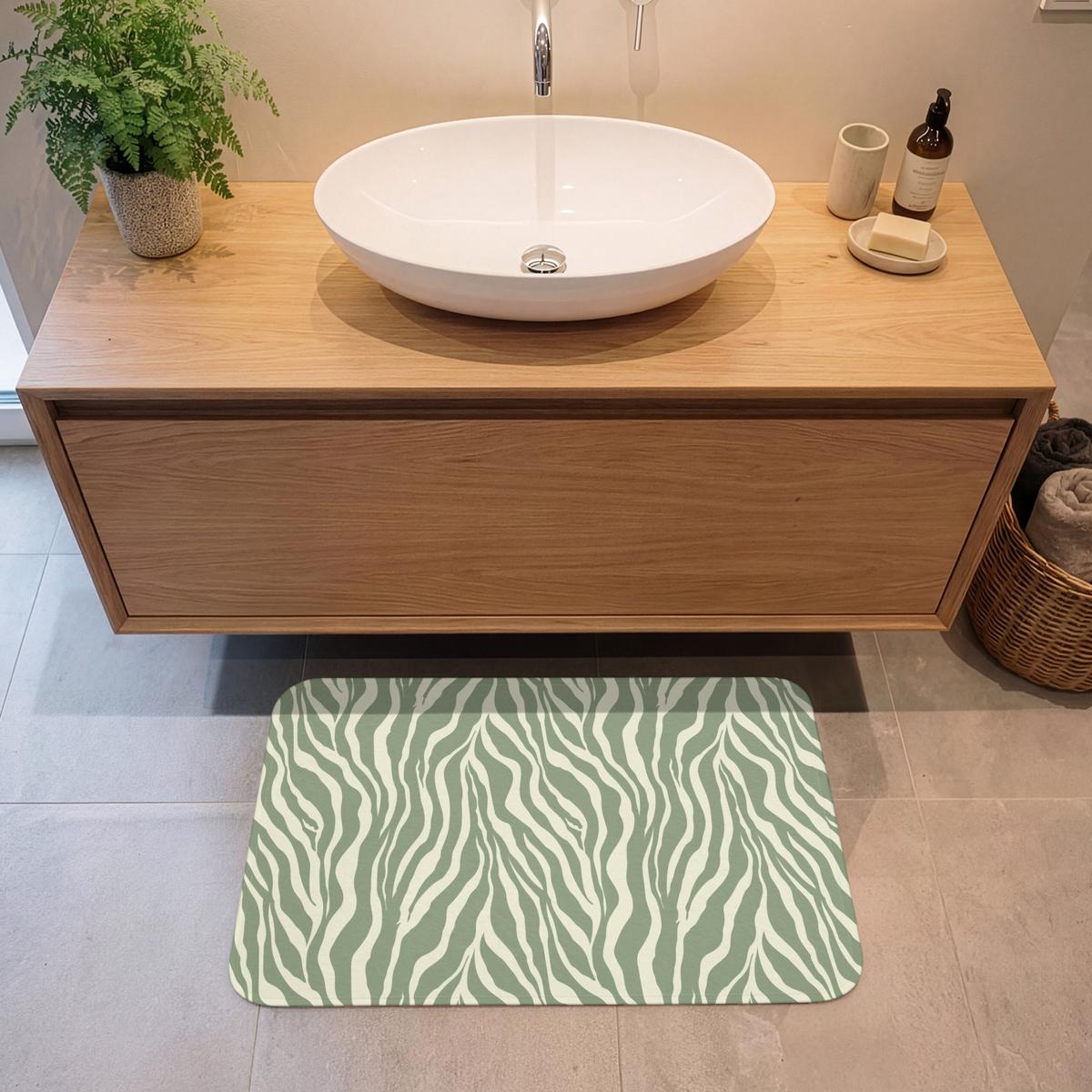 BADEMATTE Zebra - Motiv - Grün 80x50 cm - Salbeigrün, Textil (80/50cm) - OnlyWow