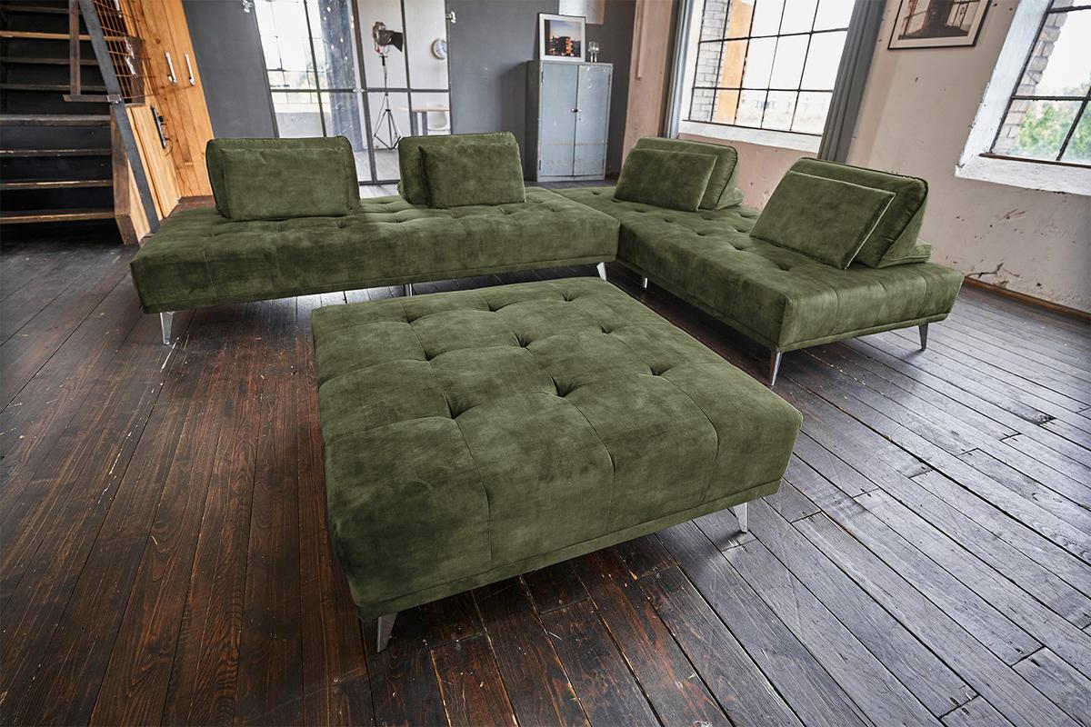 MODULSOFA MIT HOCKER WIOLO Dunkelgrün Velvet - Dunkelgrün/Silberfarben, Textil/Metall (350/80/350cm) - KAWOLA