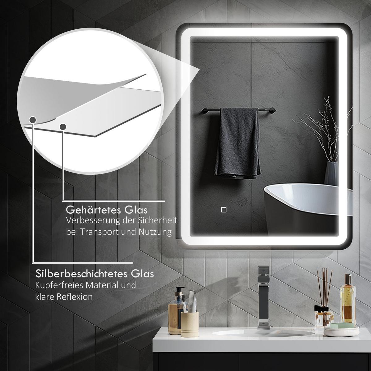 BADSPIEGEL Hartglas Silber - Silberfarben, Glas (70/4/90cm) - HOMCOM