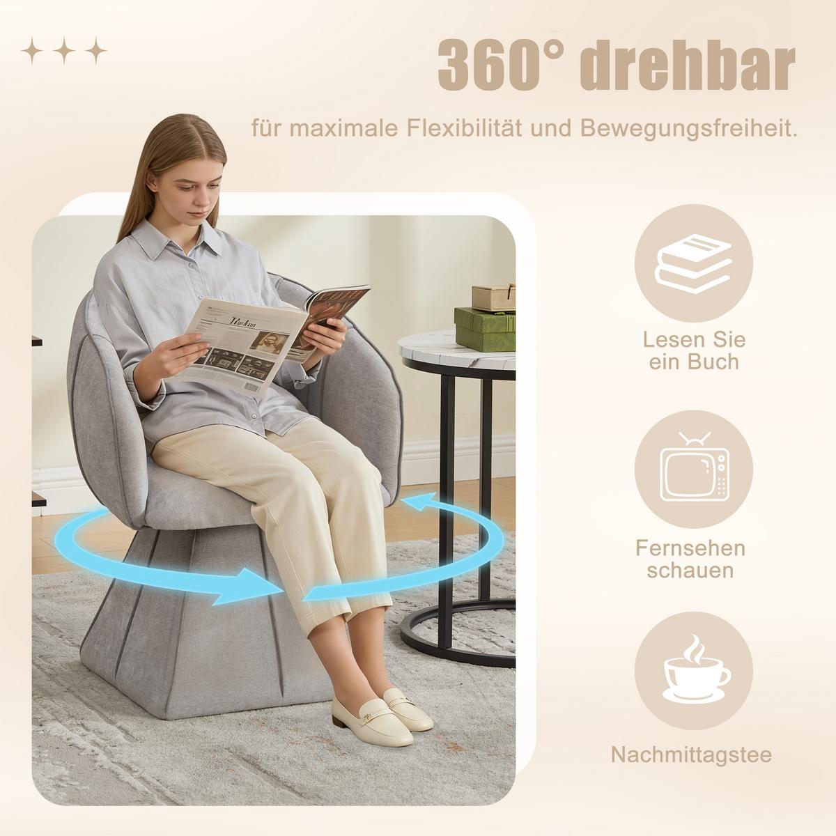 DREHSTUHL 360° Chenille Ergonomischer Sessel Wohnzimmer & Schlafzimmer - Grau, Textil (56/74.5/54cm) - Urban Meuble