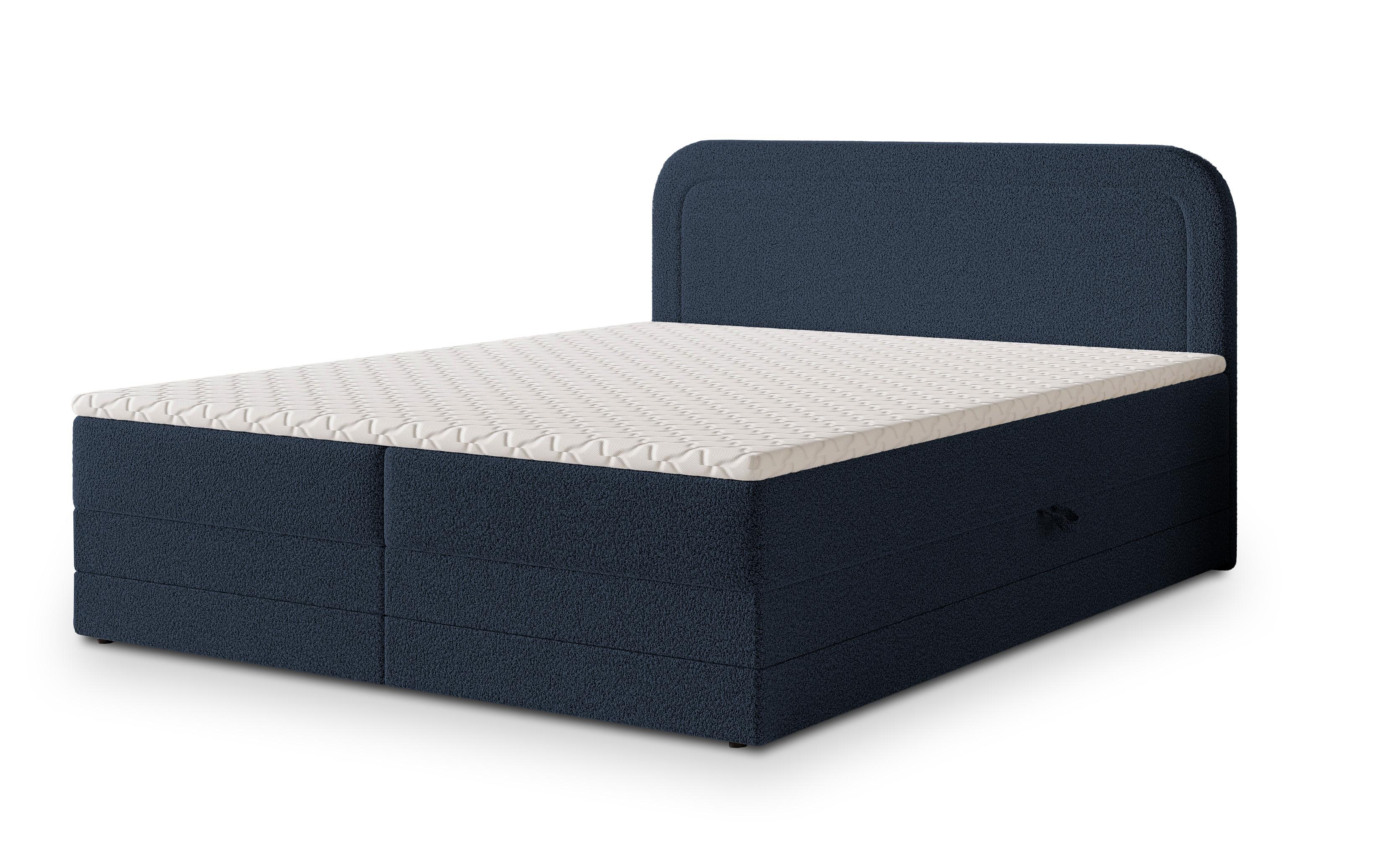 BOXBETT ARMEL 140x200 cm mit Matratze und Topper - Blau - Blau, Holz (140/200cm) - MASSENO