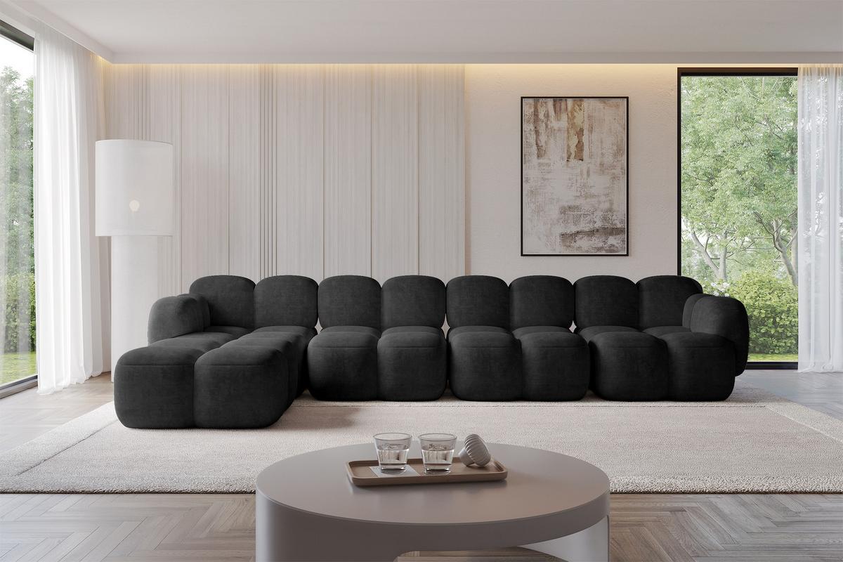 ECKSOFA modulares Sofa Links Miko-L3 390x205x75 Schwarz Velours - Schwarz, Holzwerkstoff/Kunststoff (390/205cm) - ALTDECOR