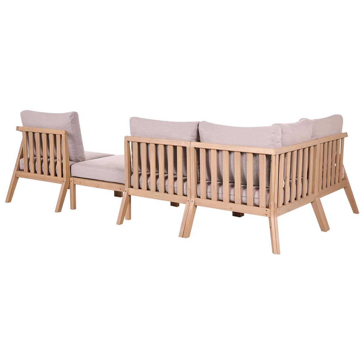 GARTEN Ecksofa mit Tisch 5-Sitzer modular Akazienholz Hellbraun Rivello - Hellbraun/Beige, Holz - Beliani