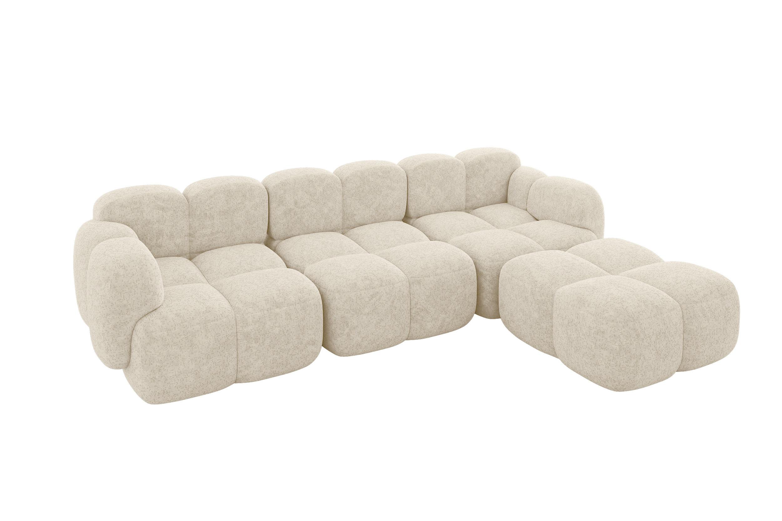 ECKSOFA modulares Sofa Rechts Miko-L2 302x205x75 Creme Velours - Creme/Schwarz, Holzwerkstoff/Kunststoff (302/205cm) - ALTDECOR