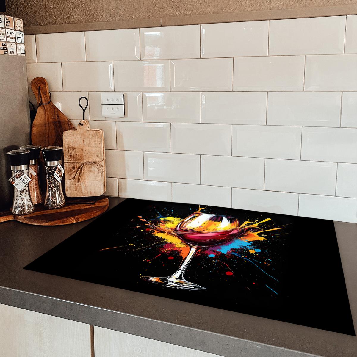 HERDABDECKPLATTE Wein - Glas - Graffiti - Getränk - Rot - Farbe Herdabdeckung Induktionsfeld 75x52 cm - Weinrot, Kunststoff (75/52/0.2cm) - MuchoWow