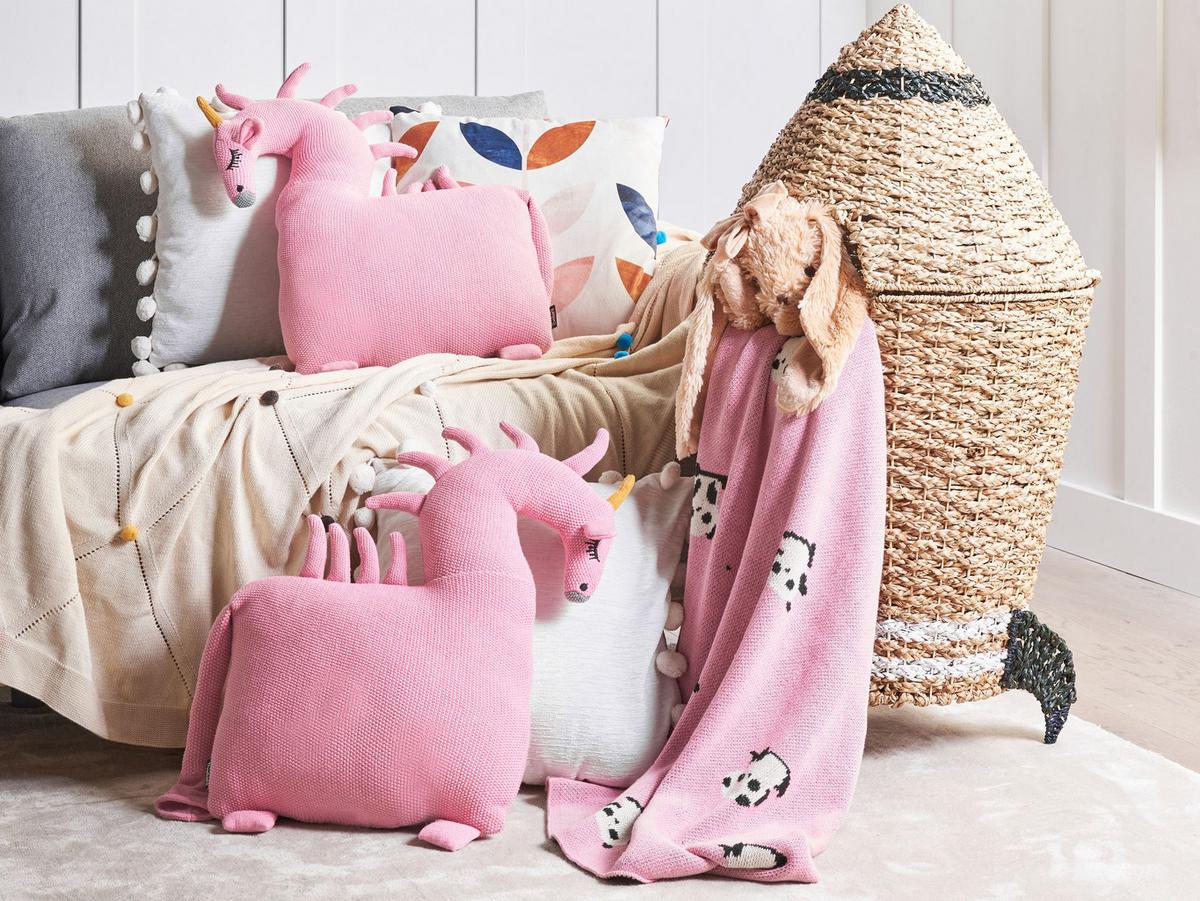 DEKOKISSEN 2er-Set Rosa 45/45 cm Lammi - Pink/Gelb, Naturmaterialien (45/45cm) - Beliani