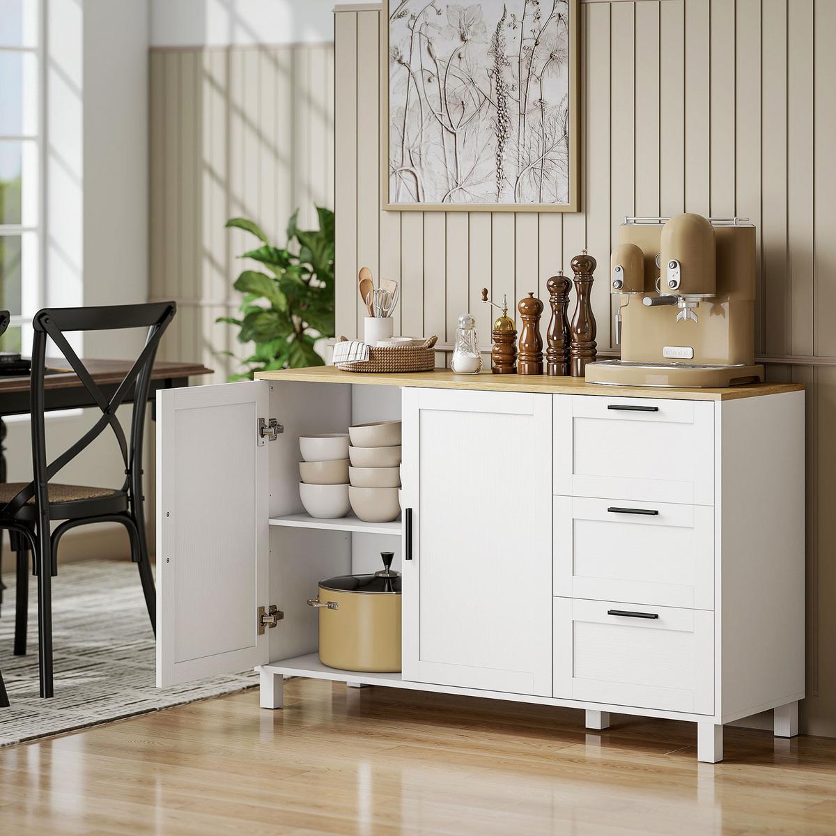 SIDEBOARD Spanplatte Weiß - Schwarz/Weiß, Holzwerkstoff/Metall (38/76/120cm) - HOMCOM