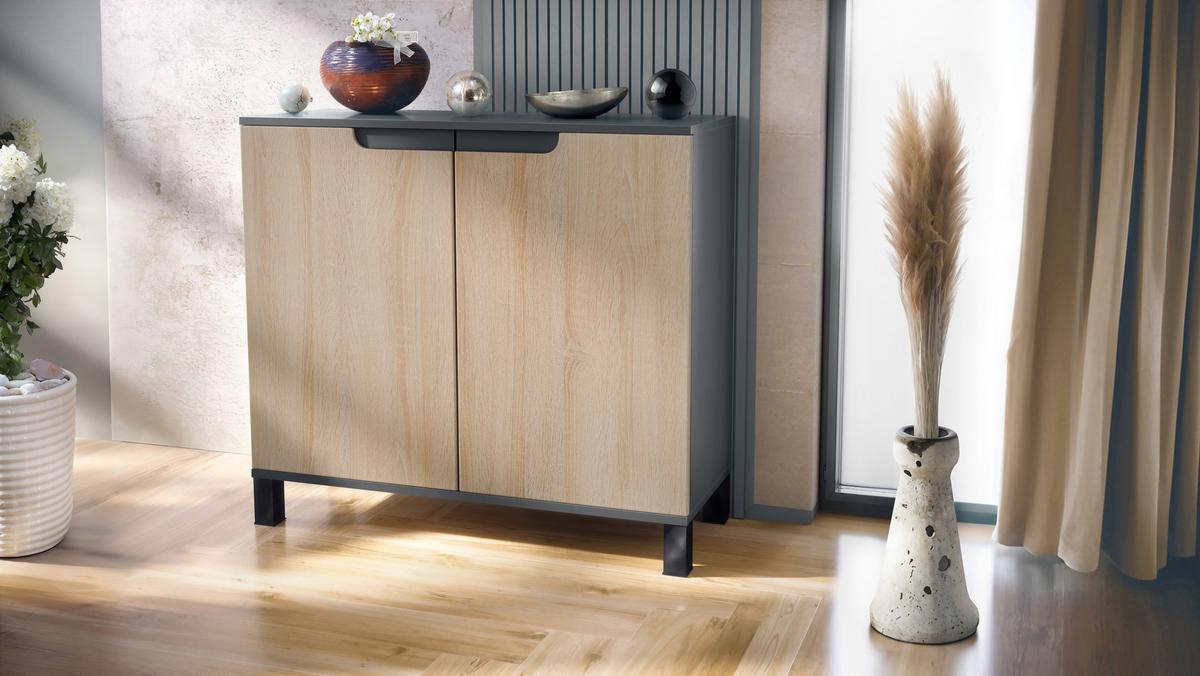 KOMMODE Sylt Eiche sägerau - Eiche San Remo, Holzwerkstoff (92.5/84.5/35cm) - Vladon