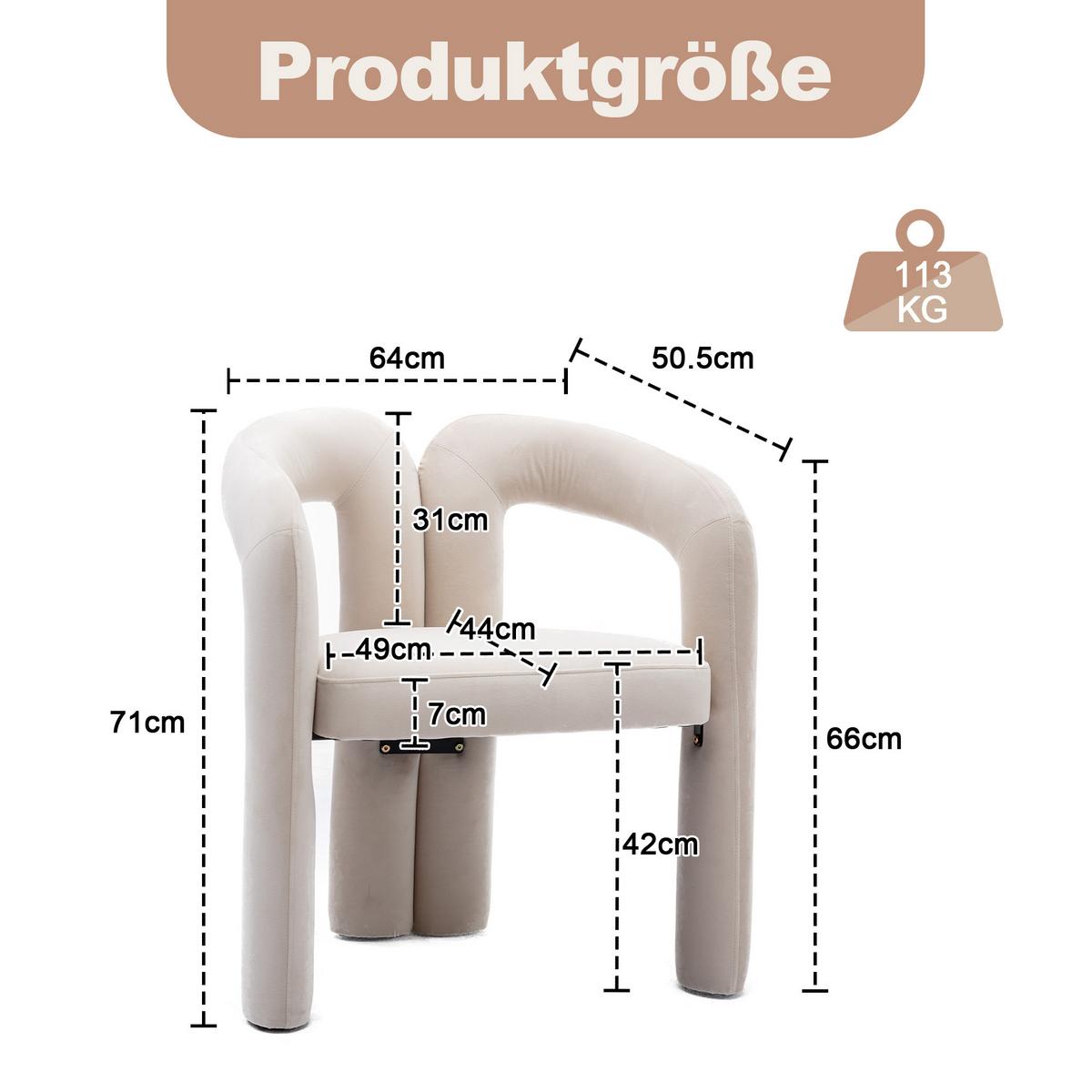 ESSZIMMERSTUHL 2er-Set Samt Sessel Modernes Design Holzbeine - Beige, Textil (64/71/50.5cm) - Urban Meuble
