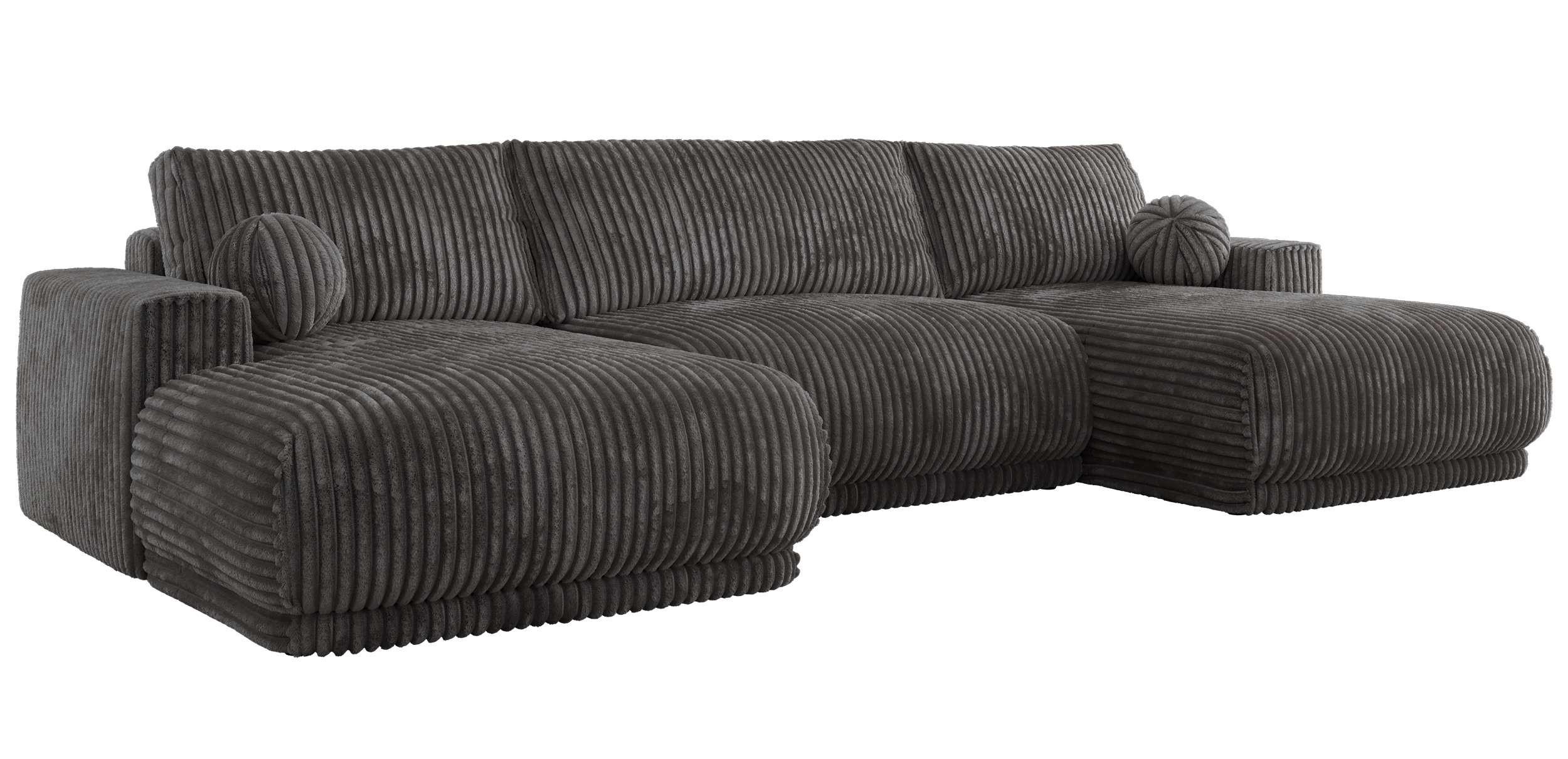 WOHNLANDSCHAFT RINA U Grau Cord - Schwarz/Grau, Kunststoff/Textil (360/85/170cm) - MKS
