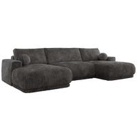 WOHNLANDSCHAFT RINA U Grau Cord - Schwarz/Grau, Kunststoff/Textil (360/85/170cm) - MKS