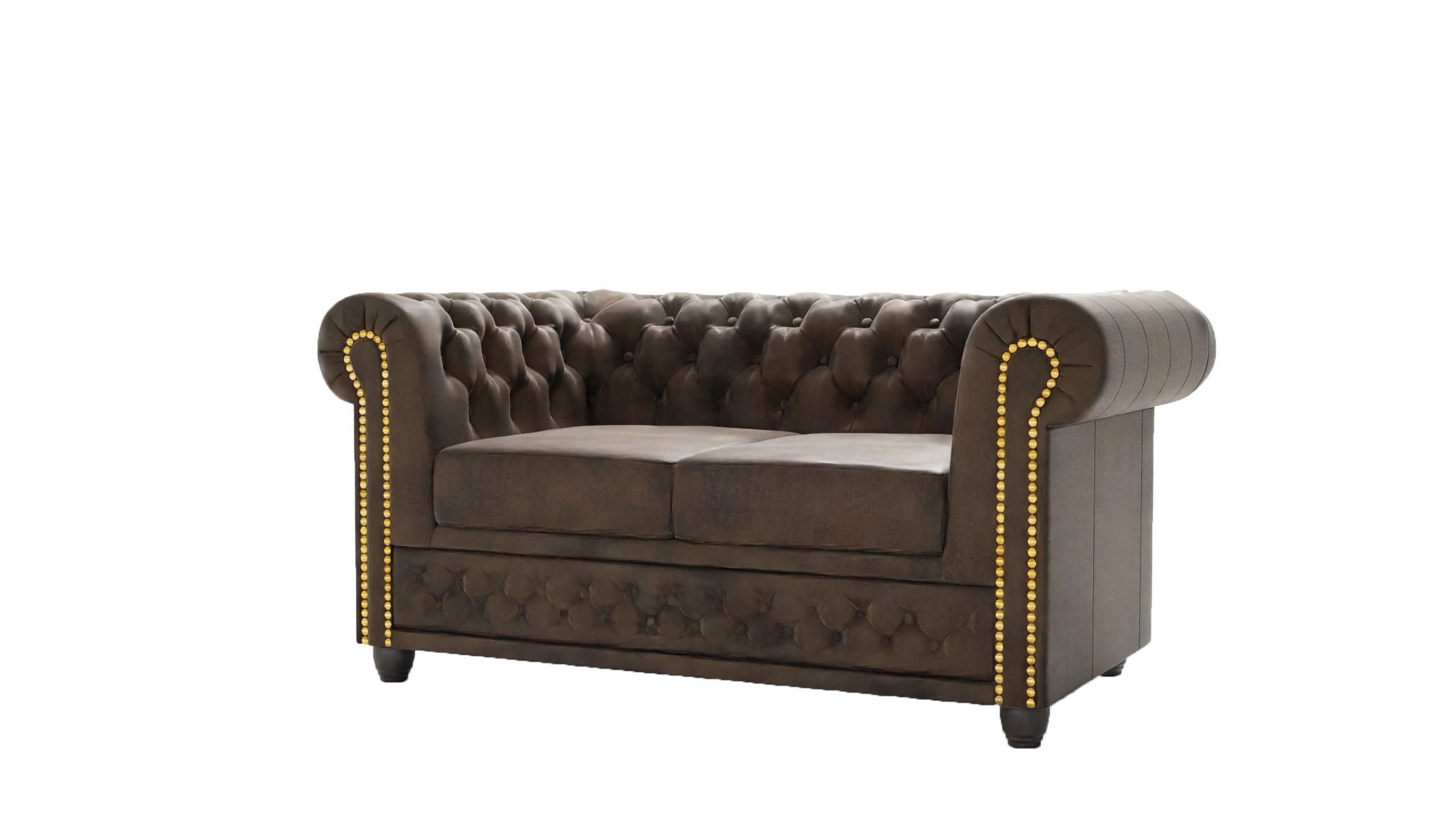 CHESTERFIELD-SOFA 2-sitzer mit Schlaffunktion Flux Dunkelbraun Microfaser Vintageoptik - Dunkelbraun/Braun, Holz/Textil (148/72/86cm) - S-Style Möbel