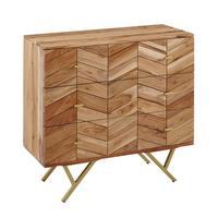 SIDEBOARD – Akazie Massivholz/Metall, 90x86,5x40 cm, 3 Schubladen - Goldfarben/Braun, Holz/Metall (40/86/90cm) - KADIMA DESIGN