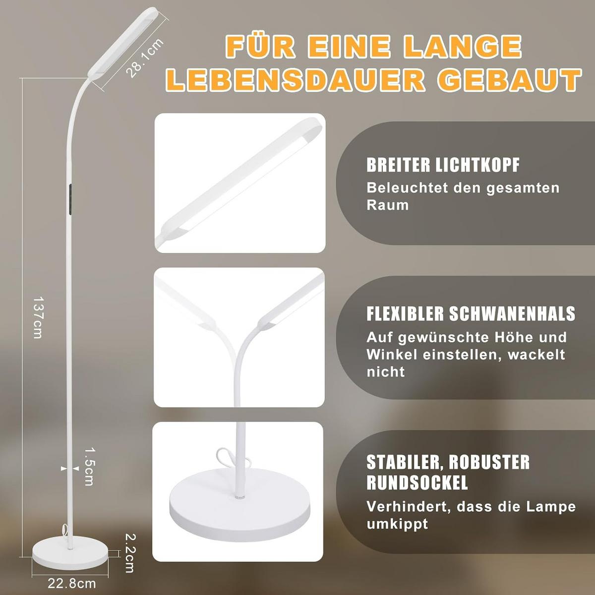 STEHLAMPE Flamar 6.0/137.1/6.0 cm - Weiß, Metall (6/6/137.1cm) - ZMH