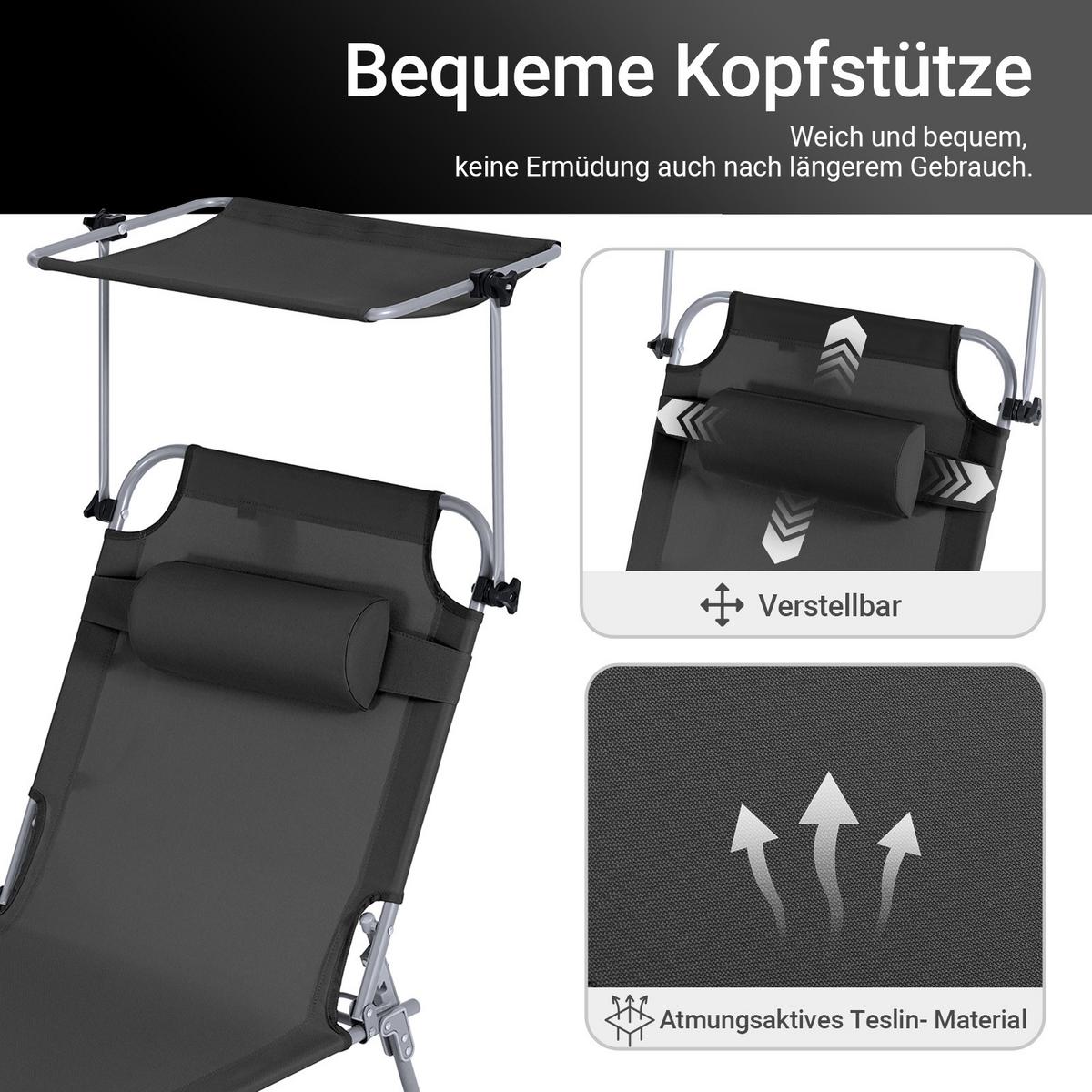 SONNENLIEGE 2er Set Schwarz - Schwarz, Textil/Metall (195/90/63cm) - SoBuy