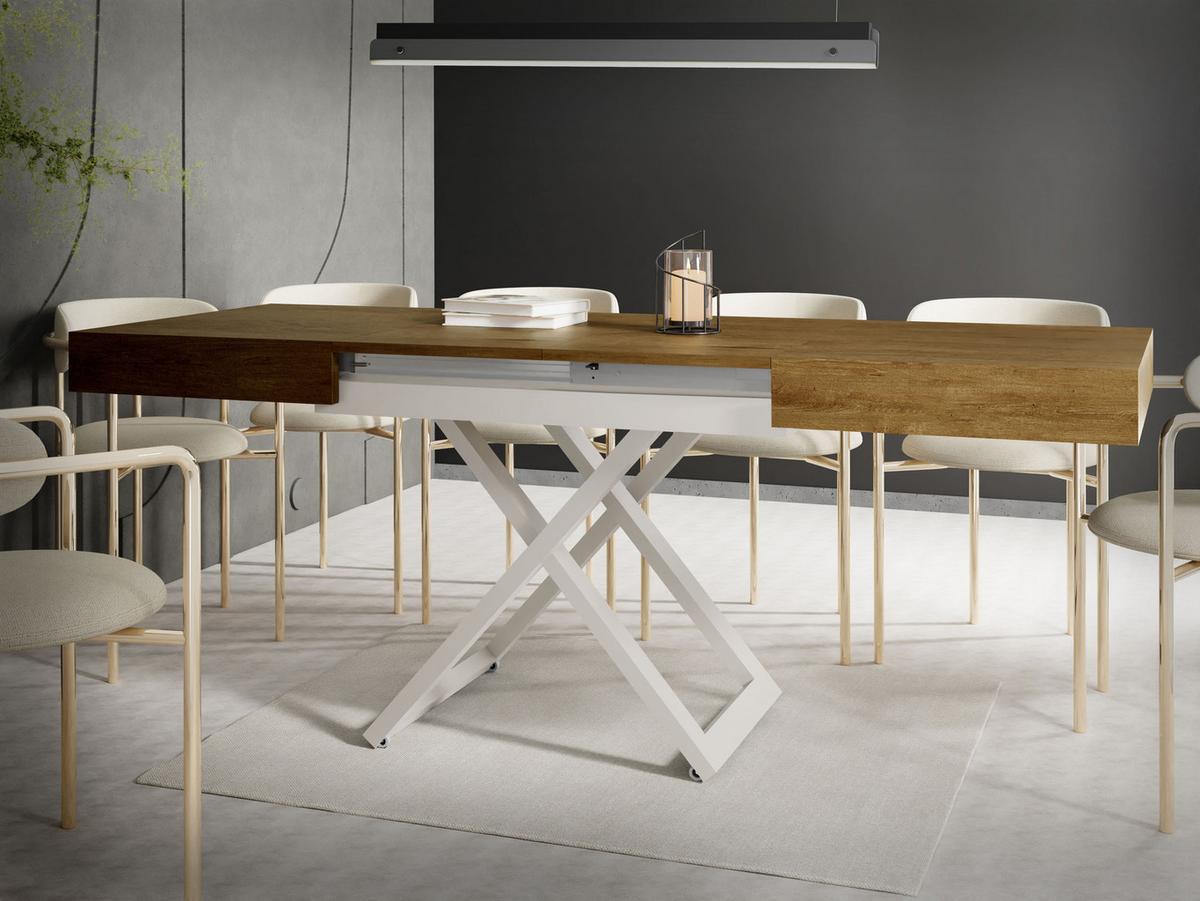 COUCHTISCH Cavetta U höhenverstellbar ausziehbar, Lefkas Eiche 120-200/80/27-76 cm - Kaschmir/Alteiche, Holzwerkstoff/Metall (80/120/76cm) - WFL GROUP