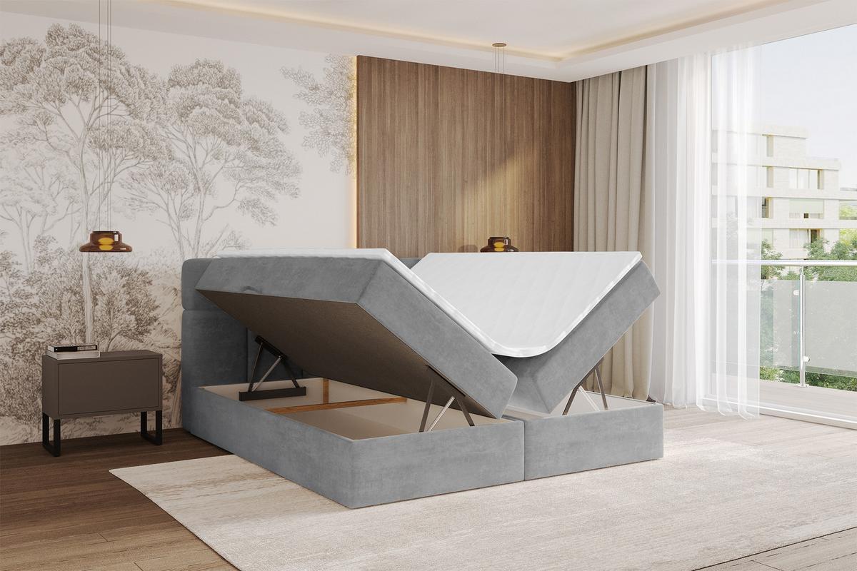 BOXBETT mit Matratze H4 - FAMA - 140x200 cm Grau Monolith - Graphitfarben, Holzwerkstoff (140/200cm) - ALTDECOR