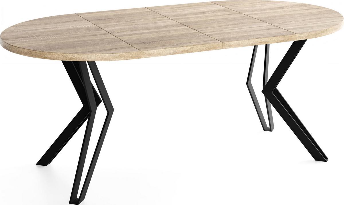 ESSTISCH Revena runder ausziehbarer, Sonoma Eiche 100-180/100/76 cm - Schwarz/Sonoma Eiche, Holzwerkstoff/Metall (100/180/76cm) - WFL GROUP